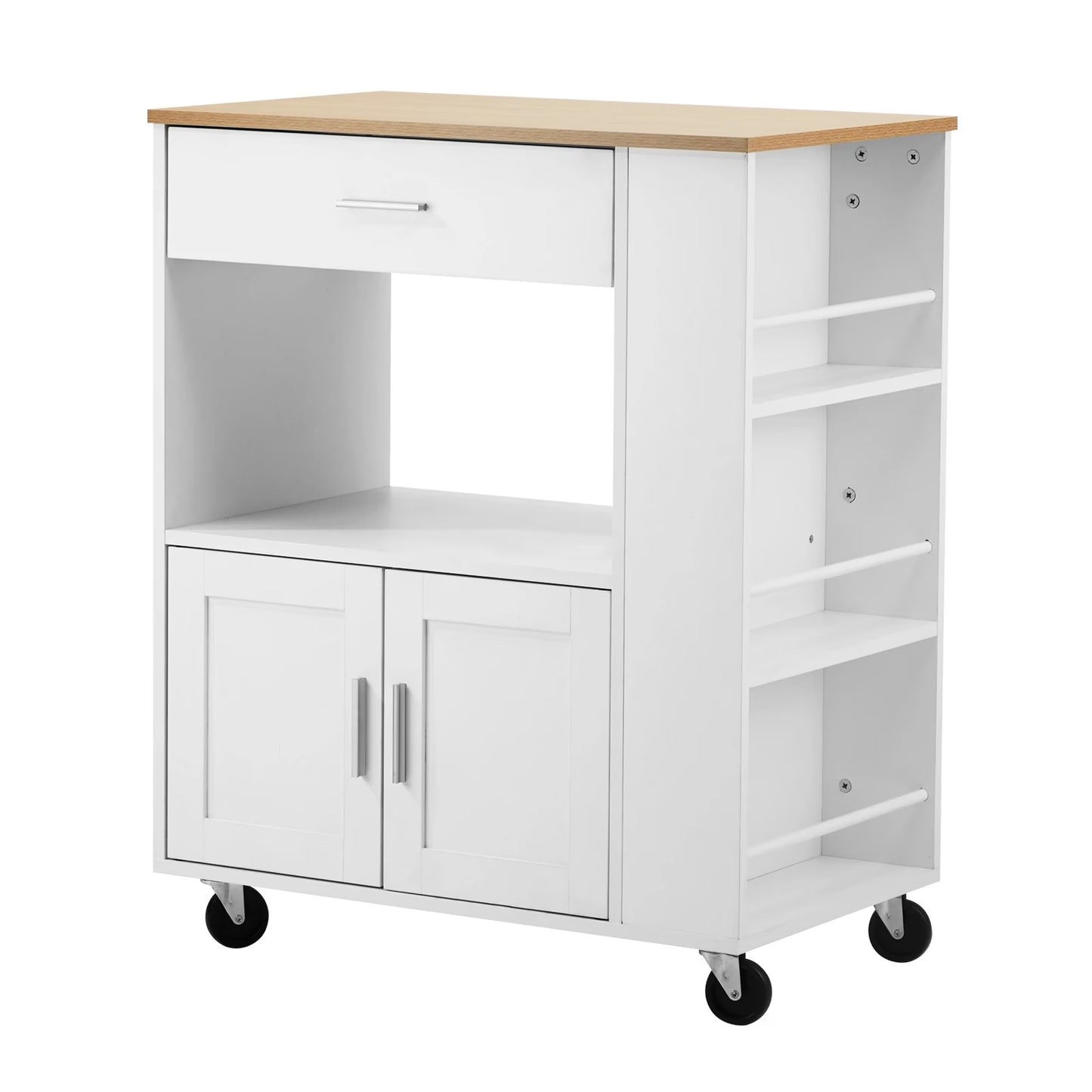 Oikiture Kitchen Island Trolley Cart with Drawer & Towel Rack - White