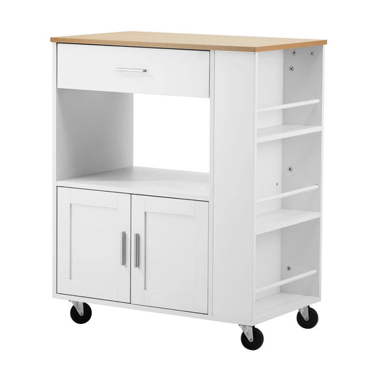 Oikiture Kitchen Island Trolley Cart with Drawer & Towel Rack - White